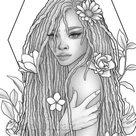 Printable Coloring Page Fantasy Character Black Girl Portrait Etsy