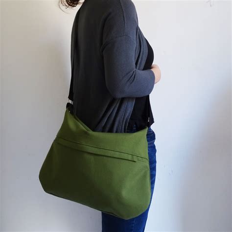 Medium Canvas Crossbody Bag With Zipper And Outside Pocket Etsy