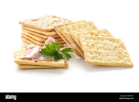 Crackers With Ham Stock Photo Alamy