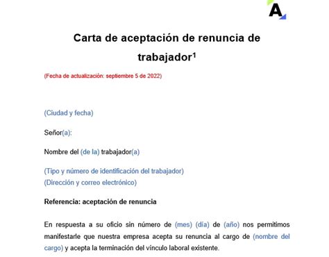 Modelo De Carta De Aceptaci N De Renuncia Laboral Formato De Carta