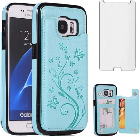 Phone Case For Samsung Galaxy S7 With Tempered Glass Screen Protector Card Holder