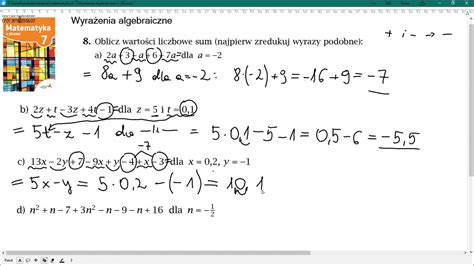 zad 8 str 167 WYRAŻENIA ALGEBRAICZNE Matematyka z plusem 7 YouTube