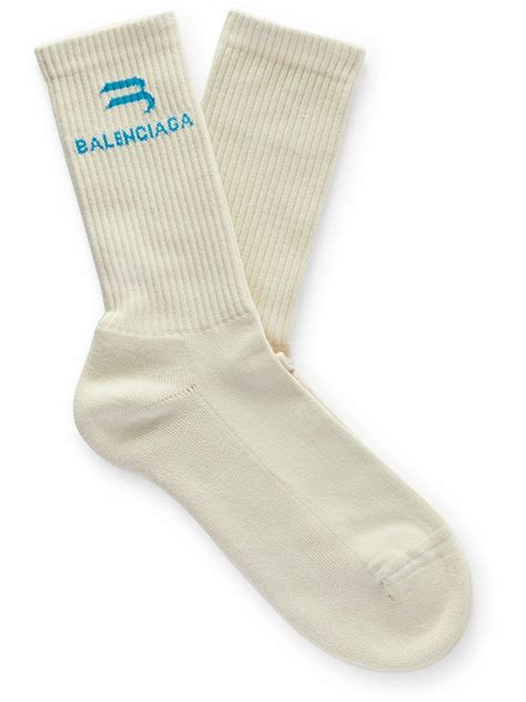 Balenciaga Logo Jacquard Ribbed Cotton Blend Socks Neutrals Balenciaga