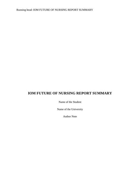 The Future Of Nursing Report