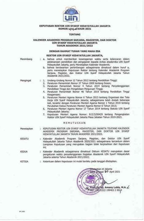 Rector Letter Academic Calendar Fakultas Ekonomi Dan