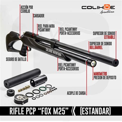 Rifle Pcp Fox M25 Cal 6 35mm Inflador 300bar Mira 3 9x40