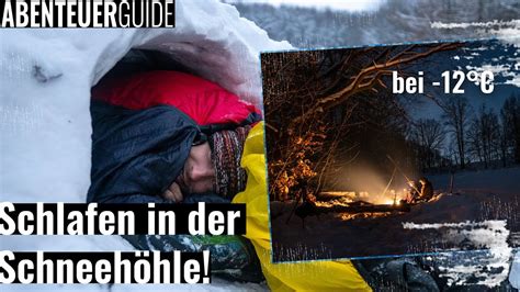 Winterbiwak mit Schneehöhlen Übernachtung und Lagerfeuer bei