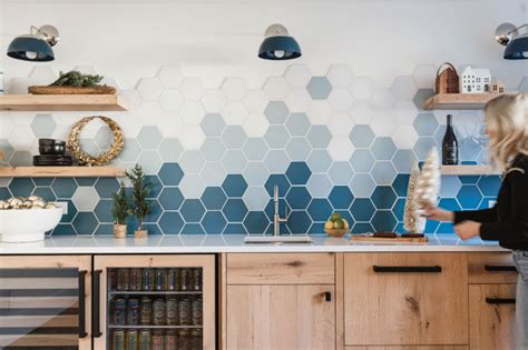 Ombre Hexagon Backsplash Midcentury Kitchen Other By Fireclay Tile Houzz Uk