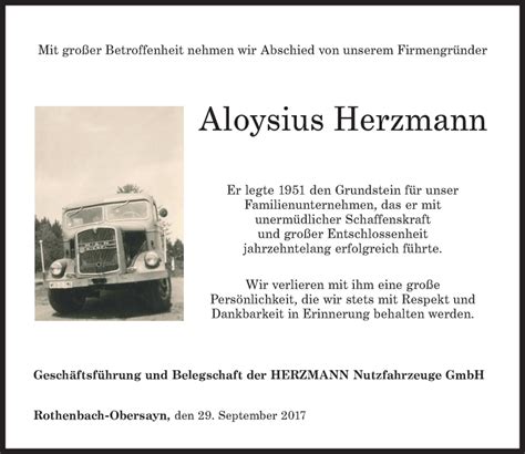 Traueranzeigen Von Aloysius Herzmann Rz Trauer De