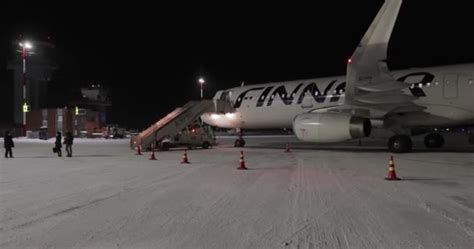 Ivalo Finland Circa 2022 Finnair Airliner Landing Ivalo Northernmost