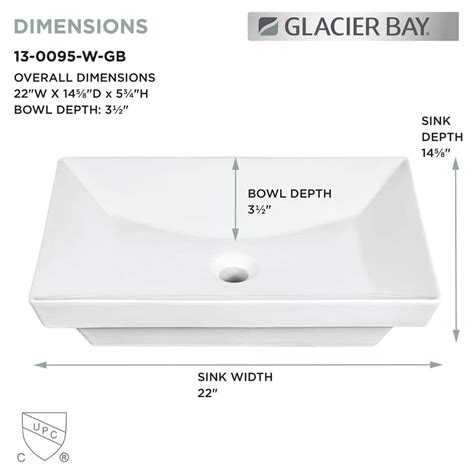 Glacier Bay 22 In Semi Recessed Rectangular Vessel Bathroom Sink In