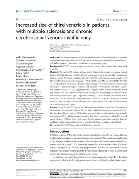 Pdf Increased Size Of Third Ventricle In Patients With Multiple Sclerosis And Chronic