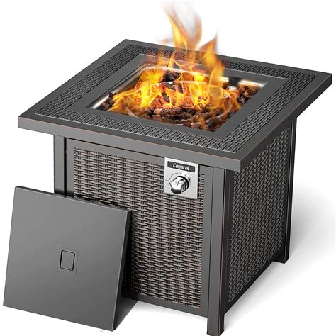 Cecarol 28” Gas Fire Pits, Propane Fire Pits with Lid and Lava Rock