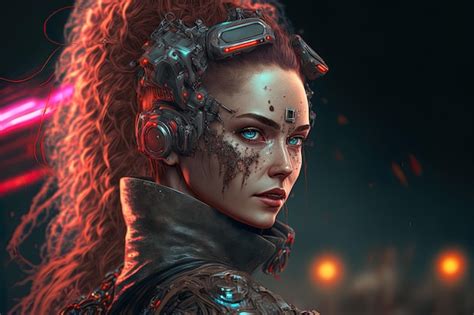 Premium AI Image Cyberpunkstyled Cyborg Woman