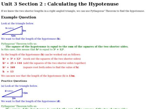 Calculating the Hypotenuse Worksheet for 6th - 7th Grade | Lesson Planet