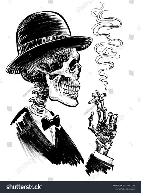 Human Skeleton Smoking Ink Black White Stock Illustration 2053557266