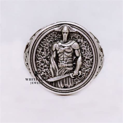 Engraving Charges Spartan Warrior Signet Men 925 Sterling Silver Biker