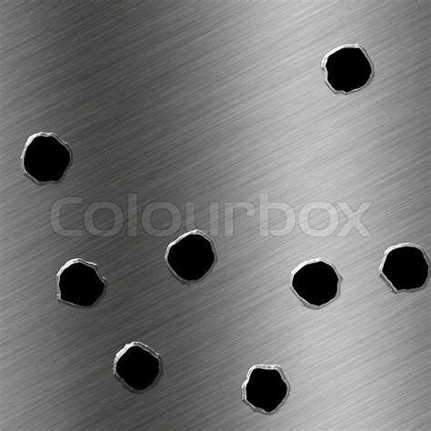 Bullet holes shot into a brushed metal ... | Stock image | Colourbox