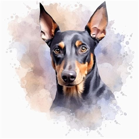 Pintura Acuarela De Un Perro Doberman Foto Premium