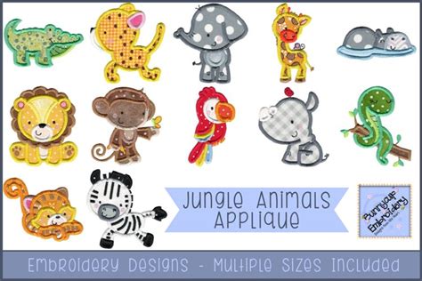 Jungle Animals Applique 12 Machine Embroidery Designs