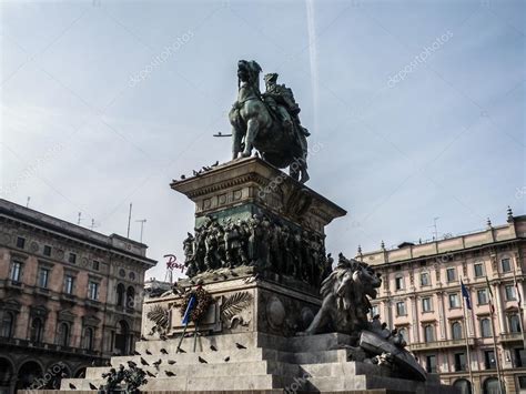 Vittorio Emanuele Ii Statue At Piazza Del Duomo Milan In Lombardy