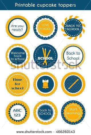 Back To School Printable Colorful Cupcake Toppers Vector Set Of Circle