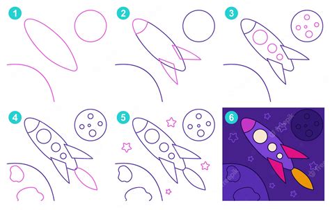 Premium Vector | Instructions for drawing rocket Step by step