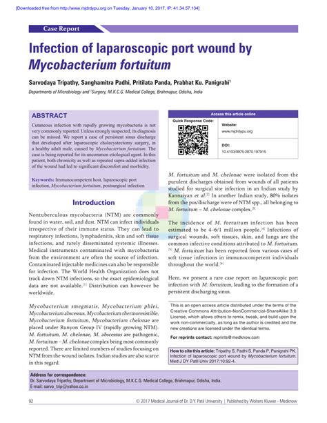 (PDF) Infection of laparoscopic port wound by Mycobacterium fortuitum