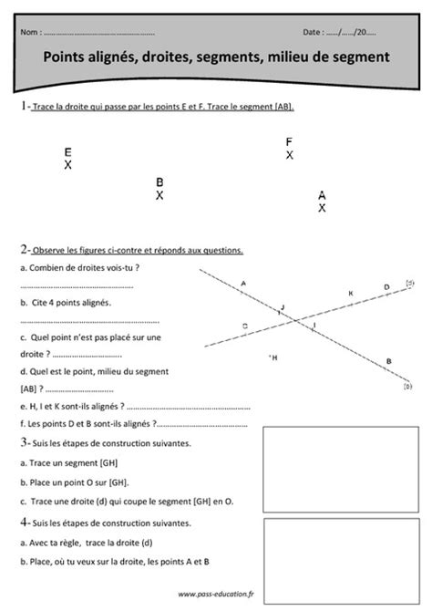 Milieu de segment points alignés segments et droites Cm1 Révisions