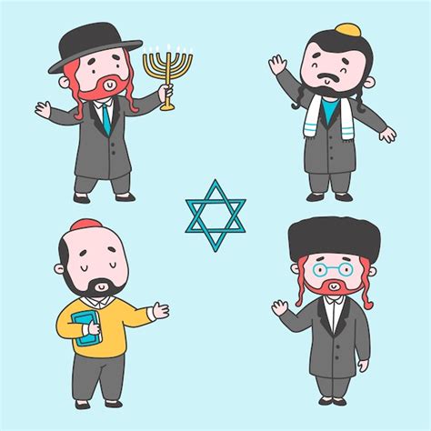 Premium Vector | Set of jewish people character in cartoon style