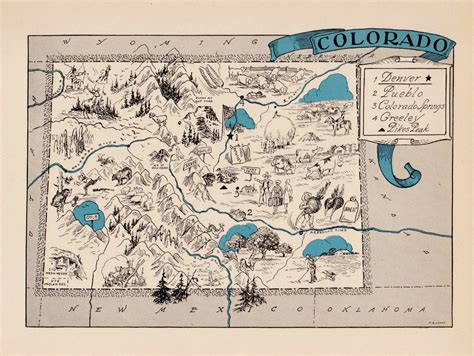 30s Whimsical Colorado Map Of Colorado State By Onthewallprints Utah