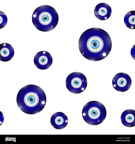 Glass Evil Eye Symbol Seamless Pattern On White Background Turkish