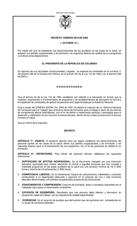 Decreto 3616 De 2005 Por Medio Del Cual Se Establecen Las