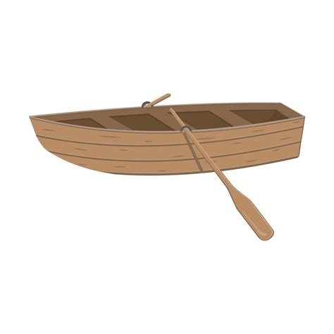 Wooden Boat With Oars Color Vector Illustration In Cartoon Style On A