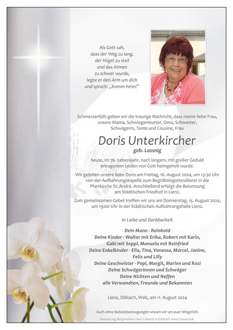 Todesanzeige Doris Unterkircher Trauer Link