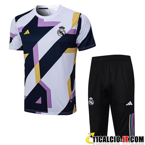 Nuova Kit Maglia Allenamento Pantaloncini Real Madrid Bianco