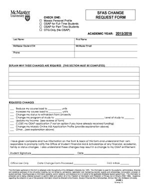 Osap Change Request Form Mcmaster Fill Online Printable Fillable