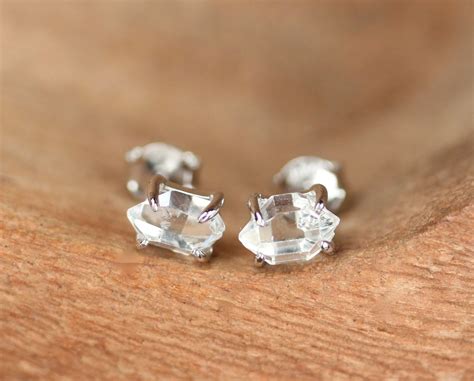 Herkimer Diamond Earrings Silver Prong Set Earrings Raw Quartz Earrings