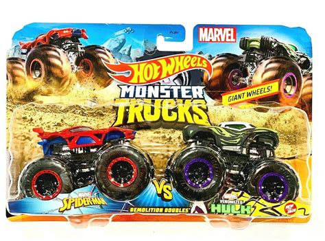 Buy Diecast Hotwheels Monster Trucks Demolition Doubles Marvel Heroes Spider Man Vs Venomized