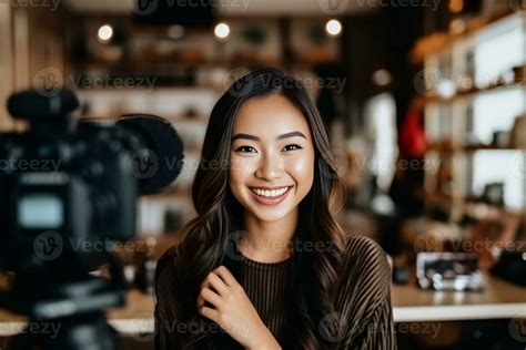 Ai Generative Asia Vlogger Woman Influencer Smile Enjoy Hobby Happy Fun