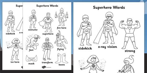 Superhero Themed Words Colouring Sheet Profesor Hizo