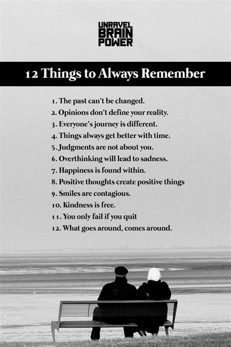 Two People Sitting On A Bench With The Text 12 Things To Always Reember