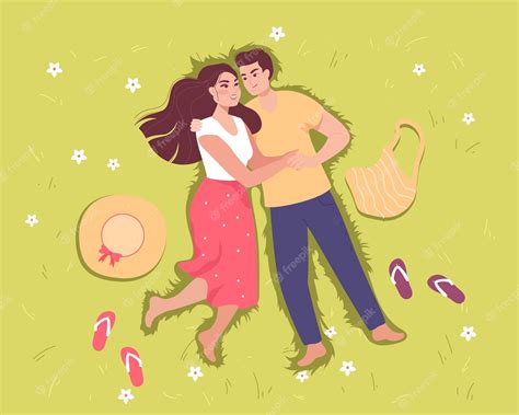 Premium Vector Boyfriend And Girlfriend Lying On Grass And Holding Hands