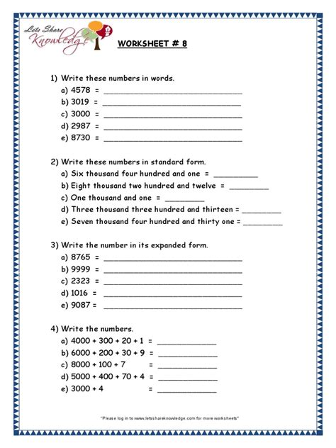 Grade 3 Maths Worksheets Understanding 4 Digit Numbers Page 9 Pdf Worksheets Library