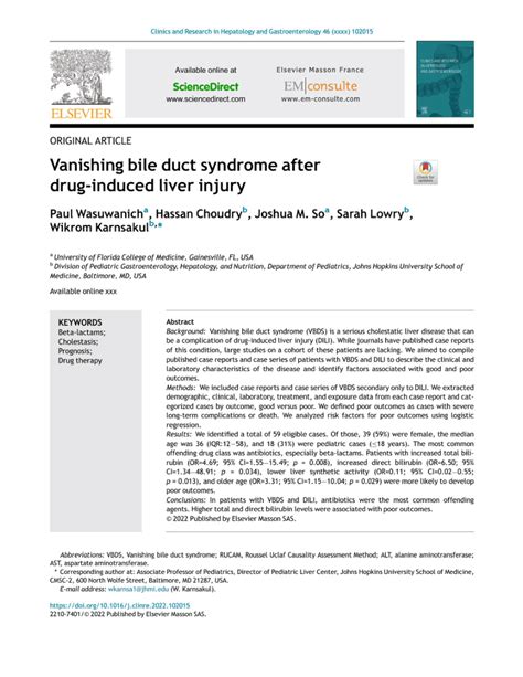 Pdf Vanishing Bile Duct Syndrome After Drug Induced Liver Injury