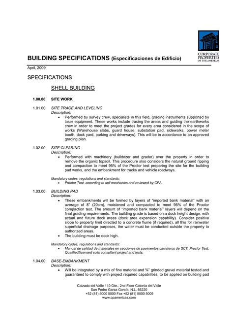 Bts Construction Building Specs Template 20090220 Tipo Pdf