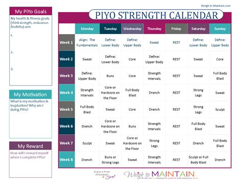 Printable Piyo Calendar And Workout Schedule — Plan A Healthy Life