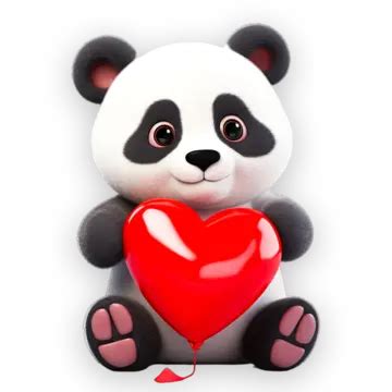 Red Love Heart With Cute Panda Valentine Day Red Love Heart With Cute