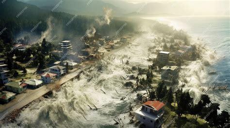 Premium AI Image | Tsunami receding revealing the shocking damage