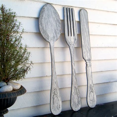 Knife Fork And Spoon Wall Decor Wooden Kitchen Decor Large Etsy